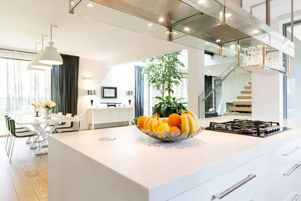 Well-lighted space of open plan kitchen — Stock Photo, Image