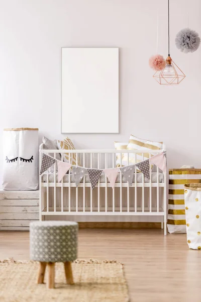 White frame mockup in baby nursery — Stock Photo, Image