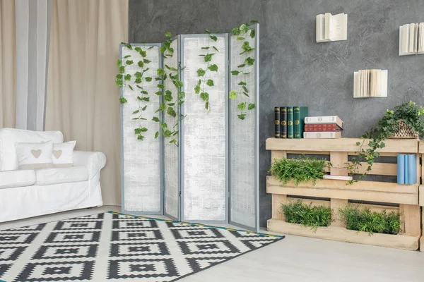 Kamer met room divider — Stockfoto