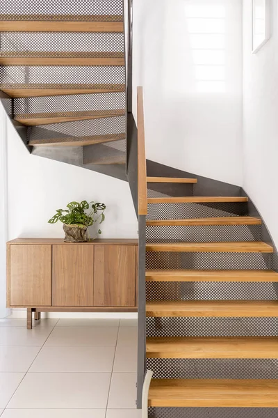 Industrial metal and wooden stairs — Stock Photo, Image