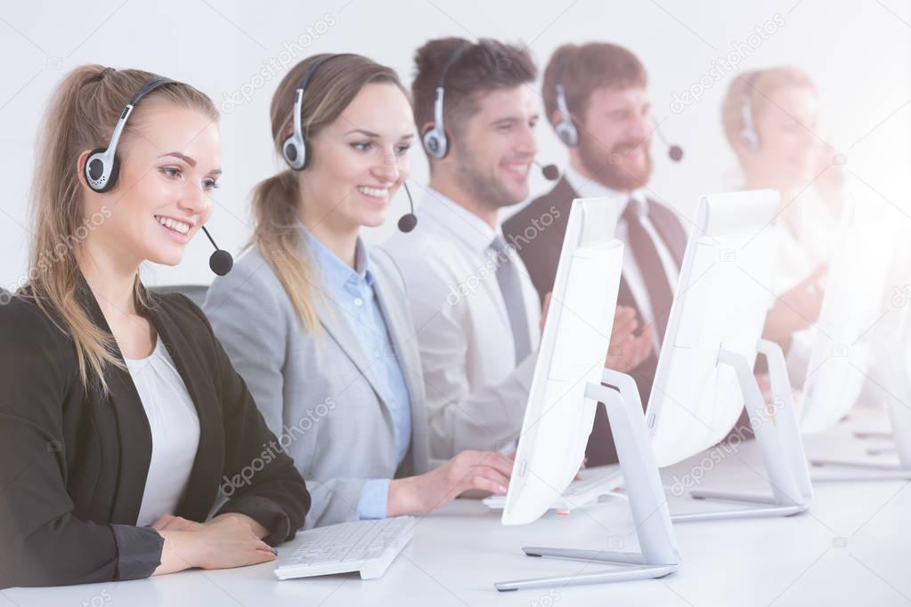 Call center agents in a row