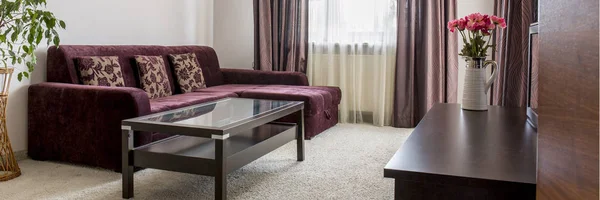 Lila Sofa im Wohnzimmer — Stockfoto