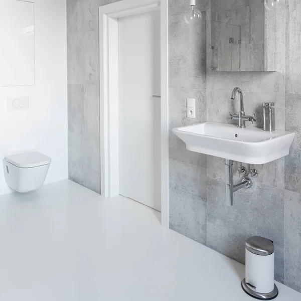 Ruime grijze en witte badkamer — Stockfoto
