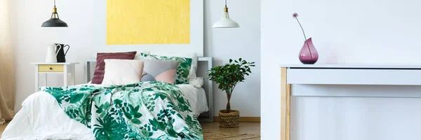 식물으로 여러 가지 빛깔된 침실 — 스톡 사진