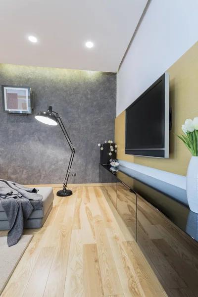 Wohnzimmer mit grauer Couch — Stockfoto