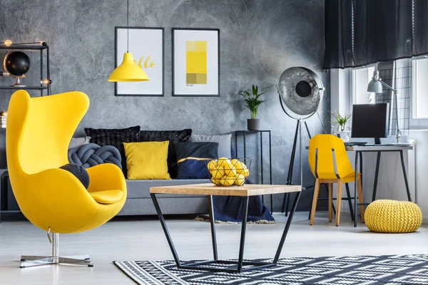 Hipster room with yellow armchair — Stock Photo, Image