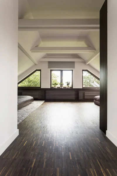 Prostorný lehký obývací pokoj v podkroví — Stock fotografie