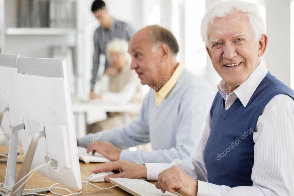 Grandpa enjoying computer classes