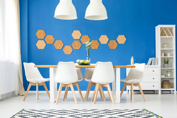 Dining room, royal blue wall