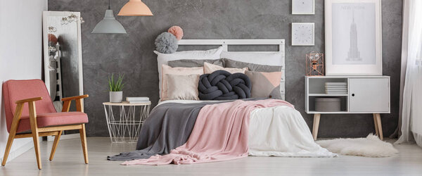 Cozy pastel colored bedroom