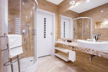 Beige bathroom with shower clipart