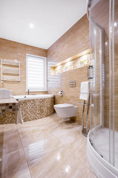 Sandstone bathroom with bath — Stock Photo, Image