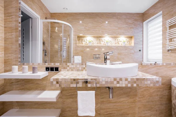 Sink in beige bathroom — Stock Photo, Image