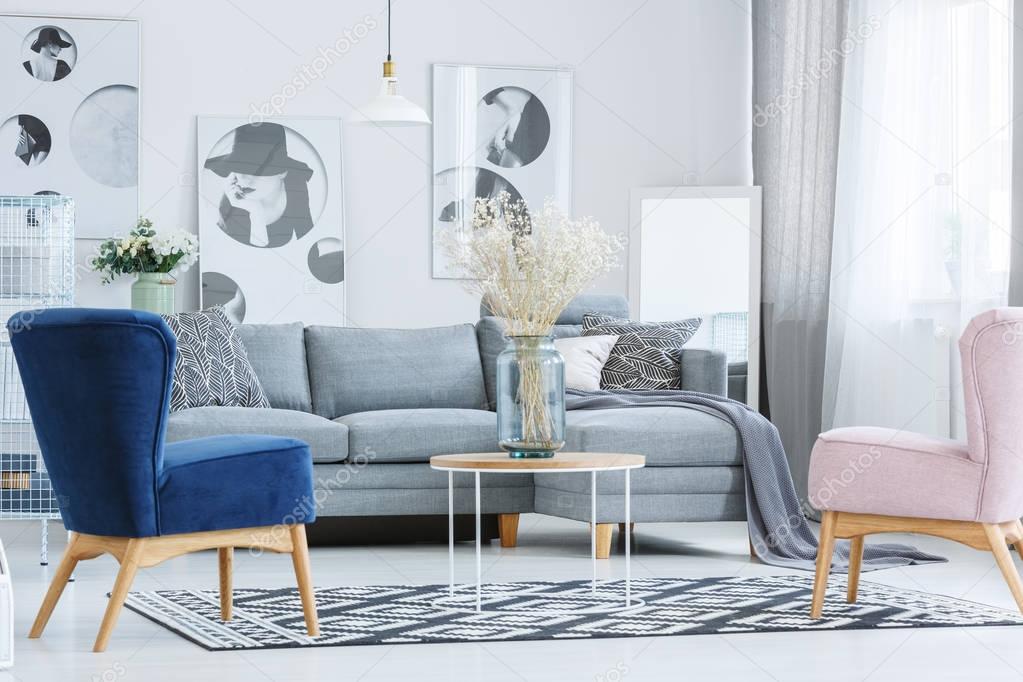 Stylish living room with armchairs