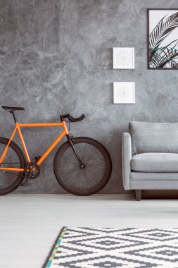 Kanepenin yanındaki turuncu bisiklet