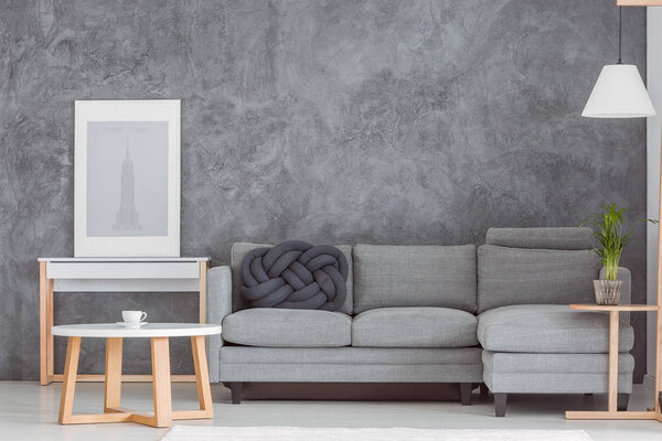 Dark living room with poster