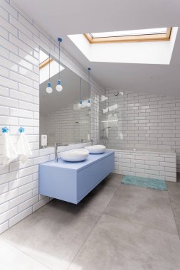 Bathroom with white brick wall clipart