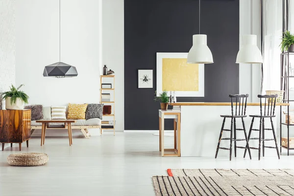 Geniş oda ile mutfak ada