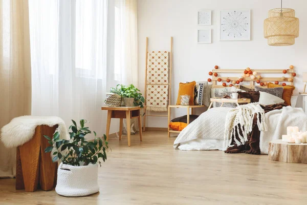 Bitkiler ile yatak odası — Stok fotoğraf