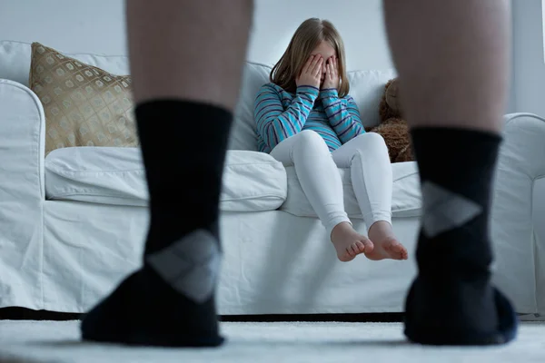 Pathological family concept, scared girl — Stock Photo, Image