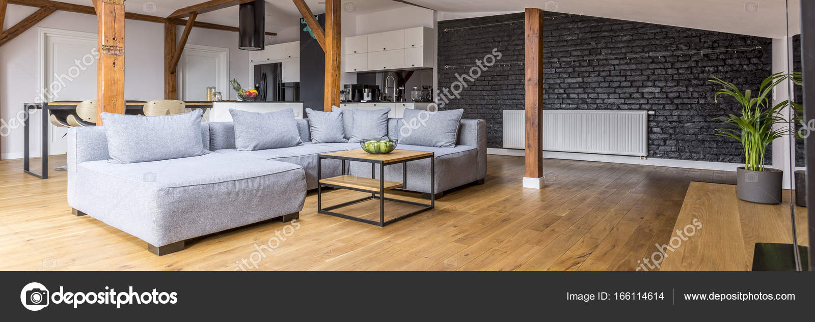 loft interieur mit schlichtem design bilder, modernes loft mit holzbalken — stockfoto © photographee.eu #166114614, Design ideen
