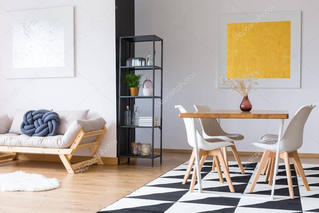 Paintings in modern dining room