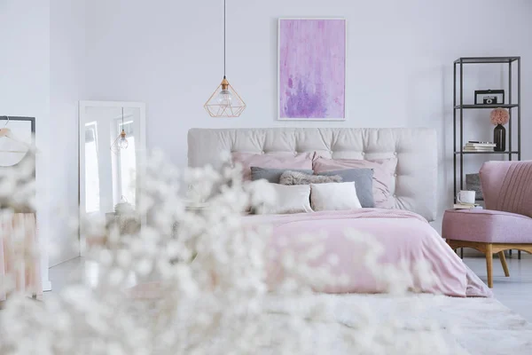 White bedhead of double bed — Stock Photo, Image