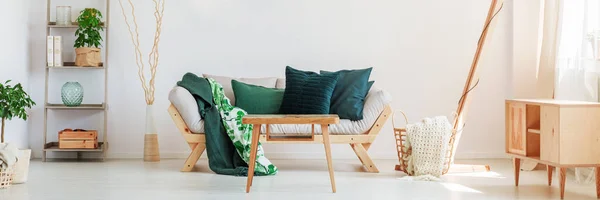 Диван с зеленоватыми подушками — стоковое фото