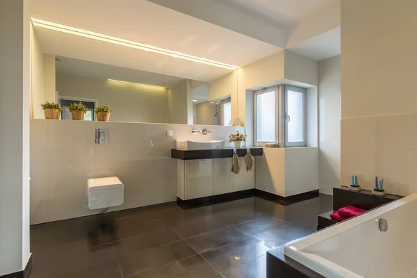 Просторная ванная комната со стилем — стоковое фото