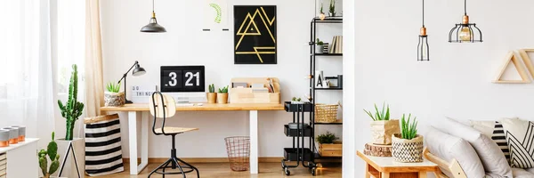 Escritório de casa multifuncional com pintura — Fotografia de Stock