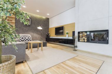 şömineli modern oturma odası