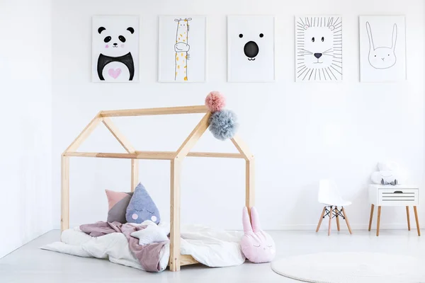 Scandi kid's bedroom with posters — Stock Photo, Image
