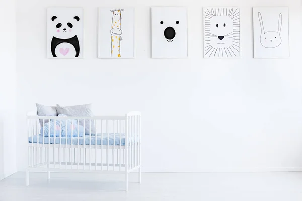 Спальня мальчика с животными плакатами — стоковое фото