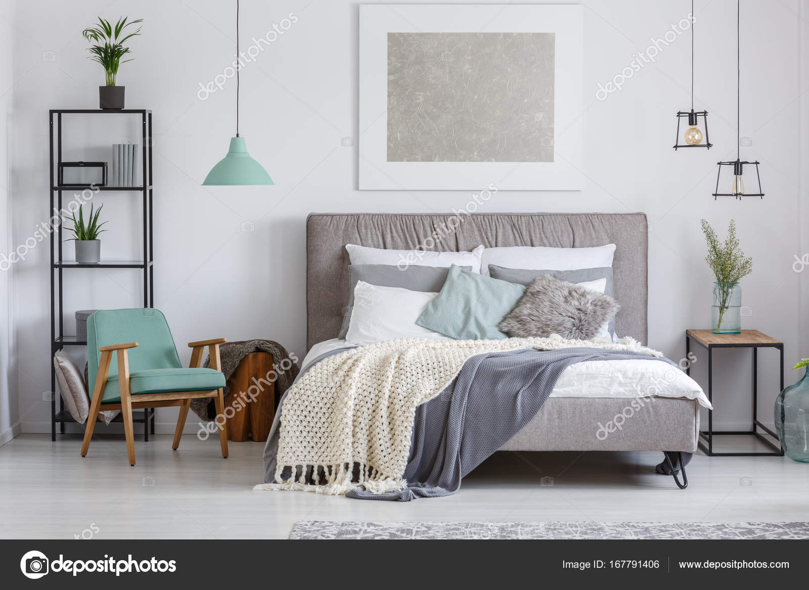 Schattig slaapkamer met munt stoel — Stockfoto © photographee.eu ... Schattig slaapkamer met munt stoel — Stockfoto © photographee.eu ...
