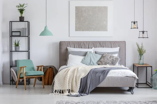 Adorable bedroom with mint chair — Stock Photo, Image