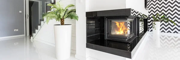 Black modern fireplace — Stock Photo, Image