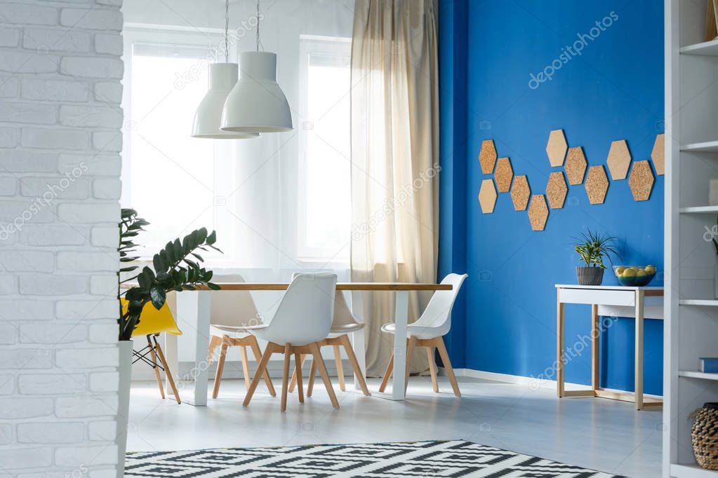 Spacious dining room with cork