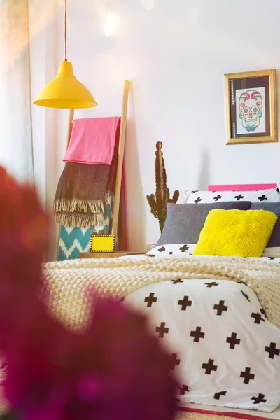 Mexican poster in unique bedroom — Stock Photo, Image