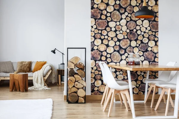 Wohnzimmer mit Holzdekoration — Stockfoto