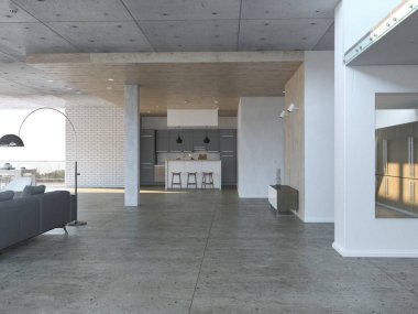 Açık oturma odası ile mutfak