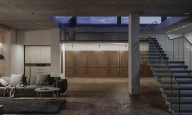 Kanepenin arkasında büyük ahşap dolap