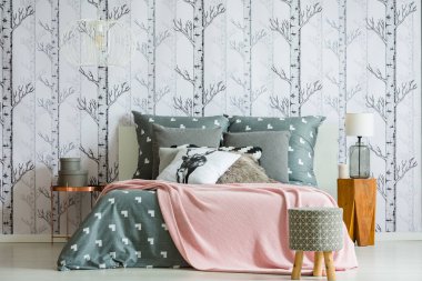 Gri dışkı yatak odası iç