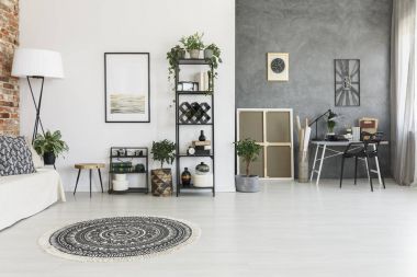 Geniş oturma odası halı ile