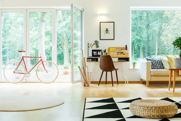 Spacious living room with pouf — Stock Photo, Image