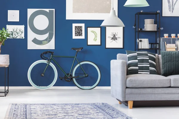 Black bike in living room