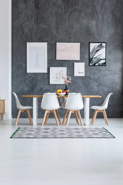 Scandi dining room with posters