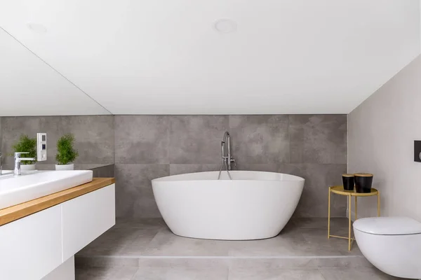 Oval bathtub against grey glaze — Stock Photo, Image