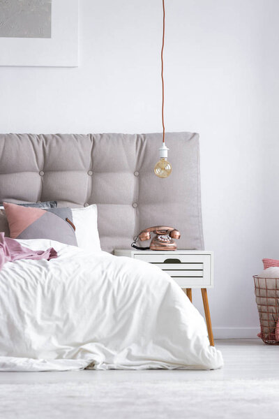 Gray and white scandi bedroom
