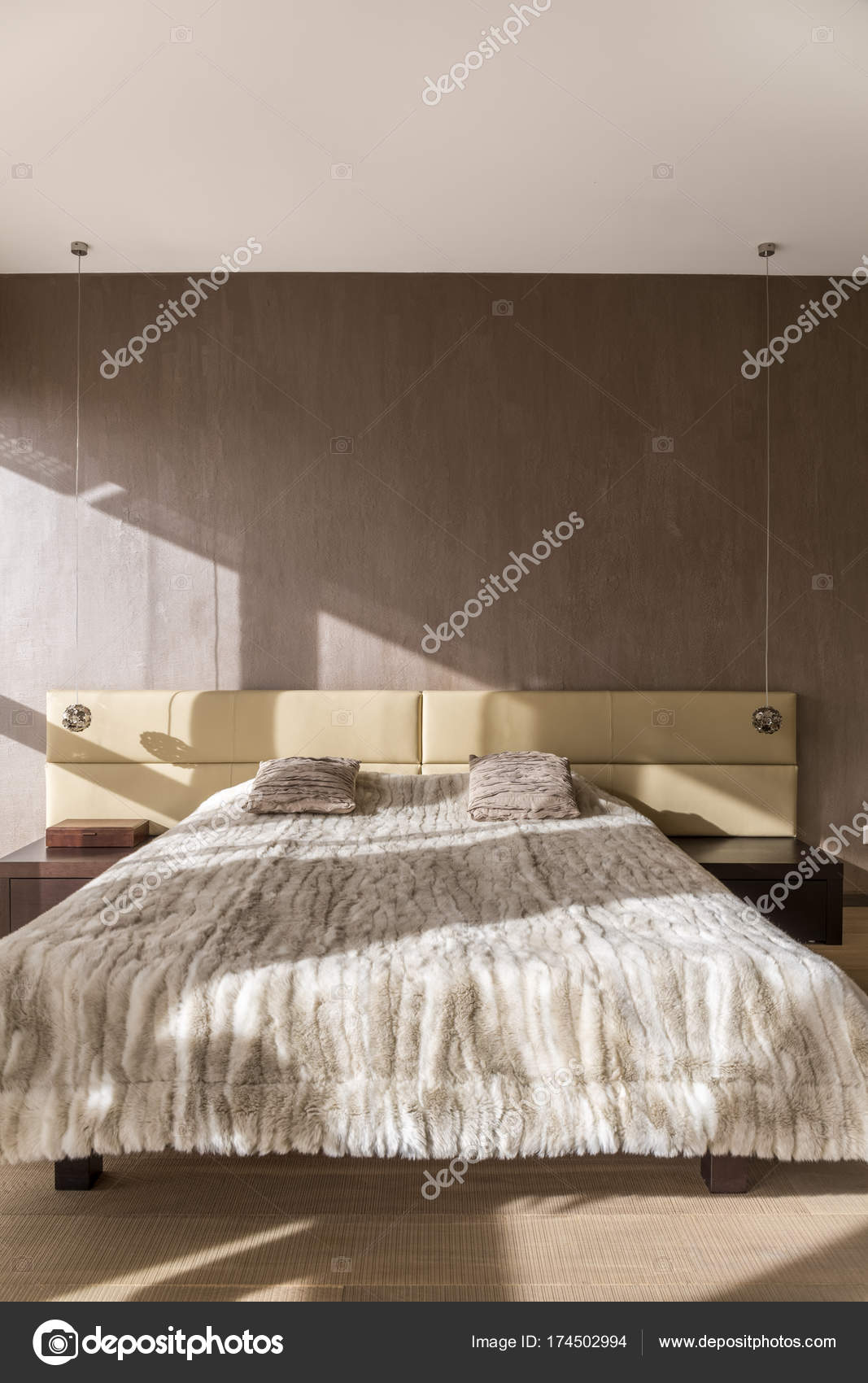 King Size Bed With Beige Coverlet Stock Photo C Photographee Eu