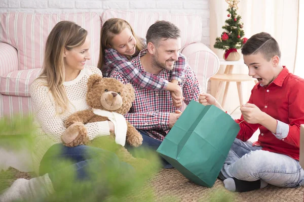 Shocked young boy in christmas — Stock Photo, Image